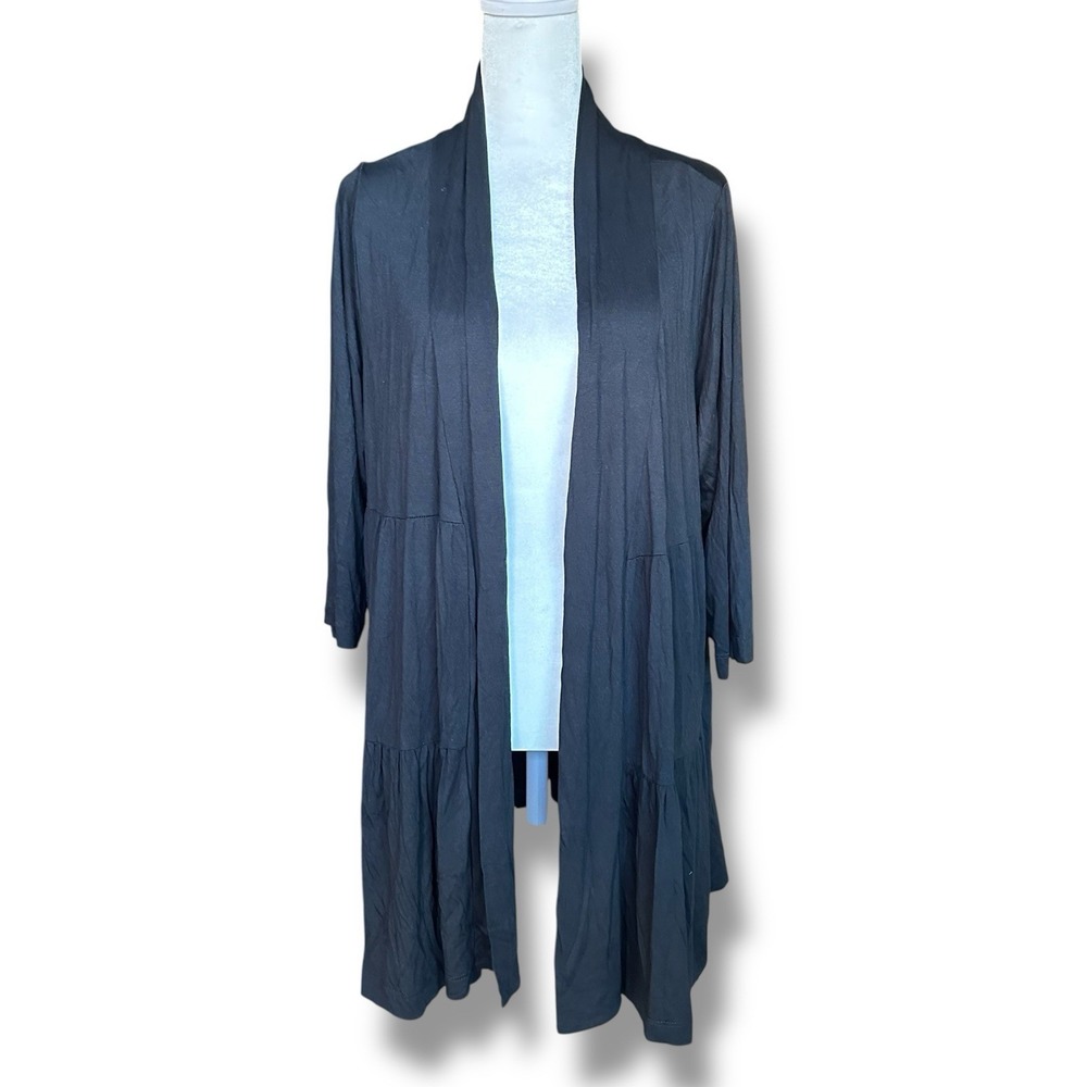 Karen Kane Open Front Black Tiered Jersey Knit Cardigan Sz 1X Lagenlook Boho NWT